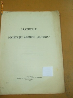 Statutele Societatii anonime Oltenia 1909 foto