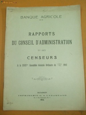Rapports de Banque Agricole Bucarest 1912 foto