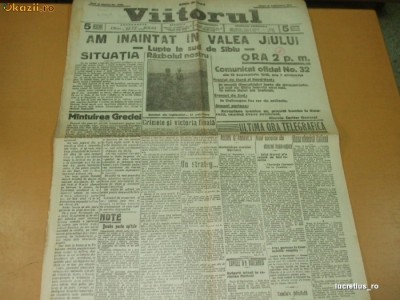 VIITORUL 16 09 1916 AN 9 NR. 3092 LUPTE IN SIBIUL DE SUD foto