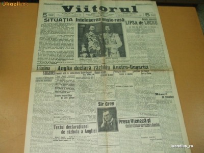 VIITORUL 03 08 1914 AN 7 NR. 2327 INTELEGEREA ANGLO - RUSA foto