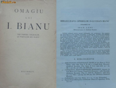 Omagiu lui I. Bianu din partea colaboratorilor , 1927 , studii istorice foto