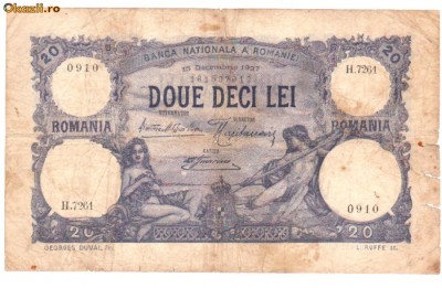 * Bancnota 20 lei 1927 foto