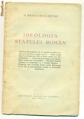 Ideologia statului roman- C. Radulescu Motru foto