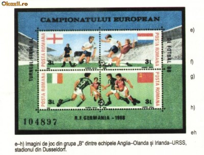 Turneul Final al C.E de Fotbal 1988, 2 blocuri dantelate de 4 marci, foto