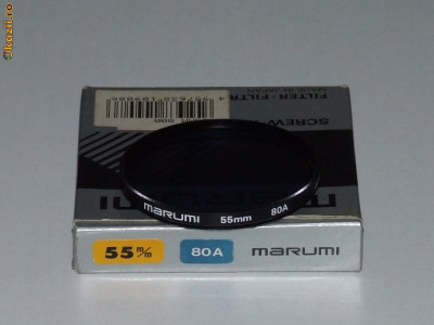 Filtru foto Marumi Blue 80A 55mm, elimina efectul surselor artificiale de lumina foto