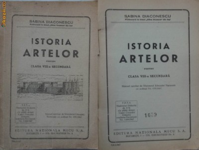 Sabina Diaconescu , Istoria artelor , pentru clasa VIII-a secundara , 1947 foto