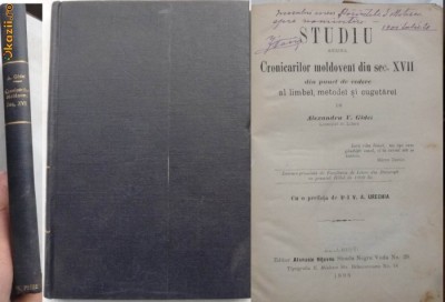 Gidei , Cronicarii moldoveni din sec. XVII , limba , metoda , 1898 , autograf foto