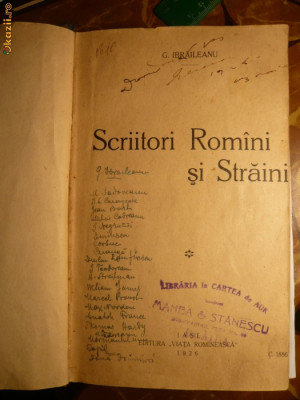 G.Ibraileanu -Scriitori Romani si Straini -Prima Ed. 1926 foto