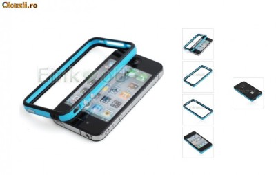 Bumper Albastru Original Iphone 4 Folie Protectie Ecran Poze