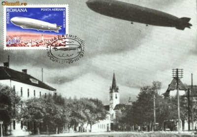 Carte maxima Zepelinul L. Z. 127 survolind orasul Sibiu foto