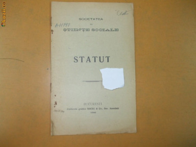 Statute Societatea de stiinte sociale Buc. 1906 foto