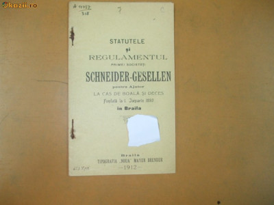 Statute Soc. Schneider - Gesellen pentru ajutor Braila 1912 foto