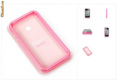 bumper roz transparent pink original iphone 4 4s + folie protectie ecran foto