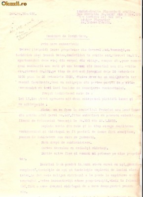 60 Document vechi fiscalizat-12iulie1938-Braila-Contract inchiriere: Welver(Leopold) Haber din Caracal, jud.Romanati, inchiriaza lui Samoil Weiss foto