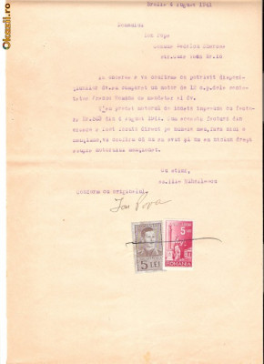 120 Document vechi fiscalizat-4aug1941-BRAILA ,comuna Nedelcu Chercea, motor foto