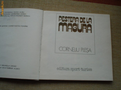 Pestera de la Magura Corneliu Plesa ilustrat geografie pesteri sport turism 1981 foto