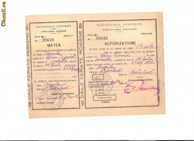 160 Document vechi -12iul1922-Autorizatiune Caile Ferate Romane, emisa de Ministerul Justitiei, pt.Spiru David(grec?),Braila prez.ca martor,la Barlad foto