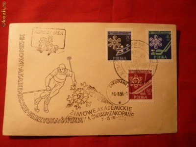Plic FDC Sport -Schi -1956 Polonia 3val.stamp.FDC foto