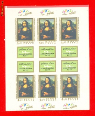 ST-46=Ungaria 1974 MONA LISA Bloc dantelat nestampilat MNH (**) foto