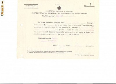 218 Document vechi -1937 -Ministerul Aerului si marinei-Inspectoratul General al Navigatiei si Porturilor -Capitania Portului Gura-Prut foto