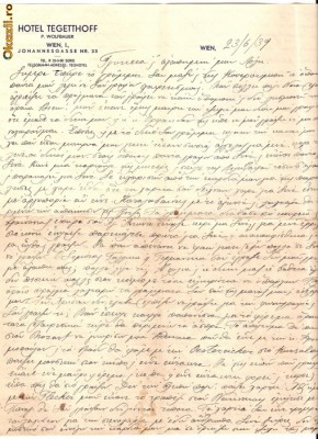 240 Document vechi in limba greaca -1939 Viena-Hotel Tegetthoff-scrisa de Panaiotis C.Petrides?- (grec?, din Braila) foto