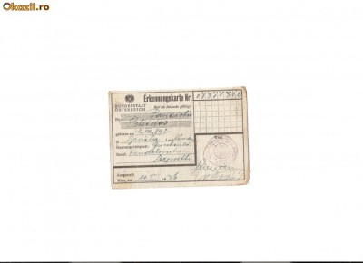 248 Document vechi -1936 -Legitimatie austriaca? Panaiotis Petrides(grec? din Braila) -Erkennungskarte - Bundesstaat Osterreich foto