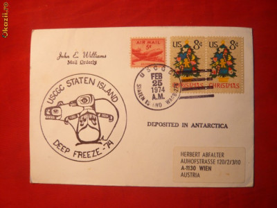 Plic circ. in Antarctica in USCGC 1974 ,stamp. Speciala foto