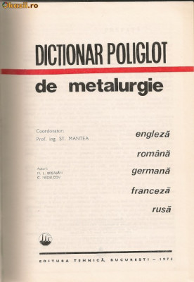 Dictionar poliglot de metalurgie - engleza, romana, germana, franceza, rusa foto