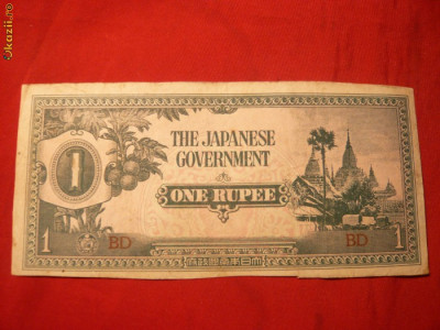 Bancnota 1 Rupie Ocupatie Japoneza in Birmania , 1942 foto