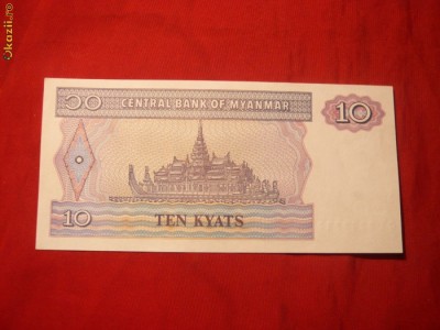 Bancnota 10 Kyat MYANMAR , cal.NC. foto
