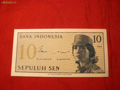 Bancnota 10 SEN 1964 INDONEZIA , cal.NC foto