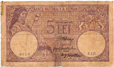 * Bancnota 5 lei 1917 - fagure foto