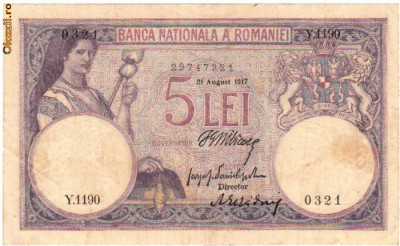 * Bancnota 5 lei 1917 foto