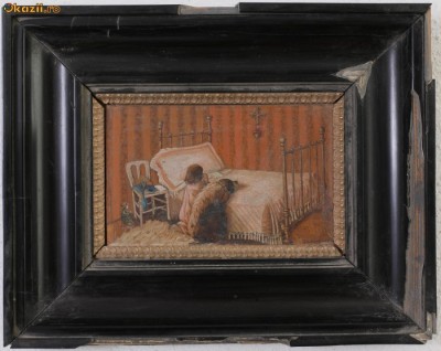 Pictura , ulei pe lemn , semnata , 19 x 12 cm foto