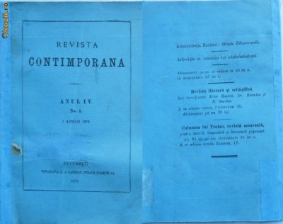 Revista contimporana , anul IV , no. 4 , 1 Aprilie 1876 foto