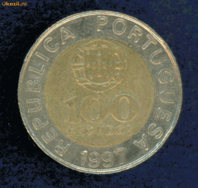 PORTUGALIA-MONEDA 100 ESCUDOS-1990-BIMETAL foto