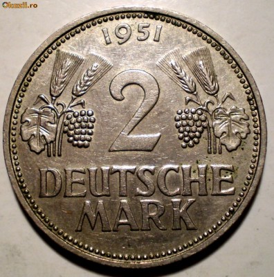 E.306 GERMANIA RFG 2 DEUTSCHE MARK 1951 F XF RARA foto