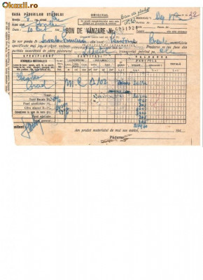 294 Document vechi-10oct1946-Bon de vanzare-Casa Padurilor Statului -Scoala Primara comuna Perisoru(Ianca), jud.Braila-a fost indosariat prin coasere foto