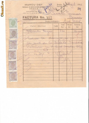 290 Document vechi fiscalizat-03sept1946-Factura 407-Marcu Ost -Comitetul scolar comuna Perisoru (Ianca), jud.Braila-a fost indosariat prin coasere foto