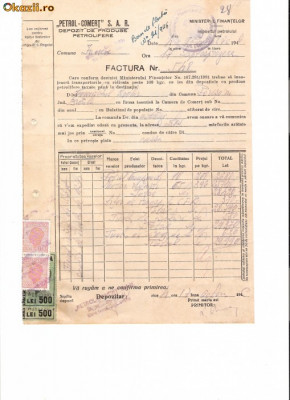 292 Document vechi fiscalizat-4oct1946-Factura 548-Petrol-Comert -Comitetul scolar comuna Perisoru (Ianca), jud.Braila-a fost indosariat prin coasere foto