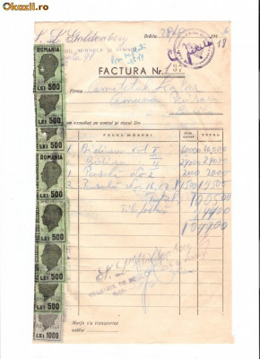 288 Document vechi fiscalizat-28aug1946-Factura nr137 -Goldenberg -Comitetul scolar comuna Perisoru (Ianca), jud.Braila-a fost indosariat prin coasere foto