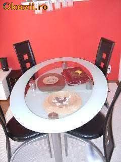 Set Living Bucatarie Deosebit Cu Masa Ovala Cu Sticla Dubla Si 4