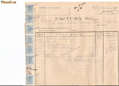 291 Document vechi fiscalizat-24sept1946-Factura 47 -Comitetul scolar comuna Perisoru (Ianca), jud.Braila-a fost indosariat prin coasere foto