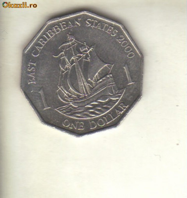 bnk mnd East Caribbean States 1 dollar 2000 , corabie foto