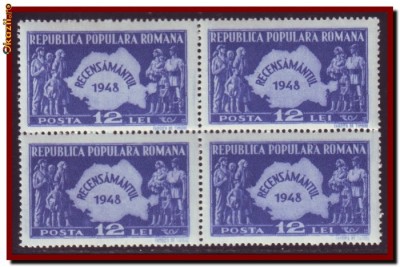 Romania 1948 - Recensamantul RPR, LP 226 bloc de 4 timbre MNH foto