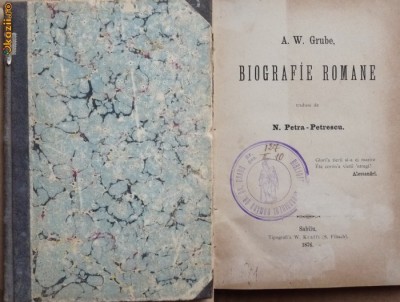 A. W. Grube, Biografie romane, Sibiu, 1876, stampila, limba romana foto