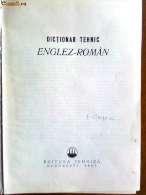 Dictionar tehnic Englez-Roman-Coord Leon Levitchi foto