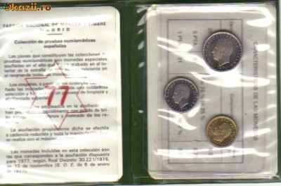 bnk mnd Spania set 3 monede necirculate ,in folder original - 1977 foto