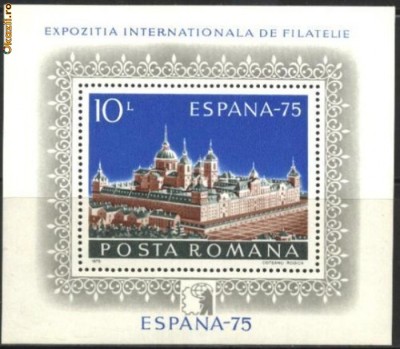ROMANIA 1975 - ARHITECTURA EXP. INTL. ESPANIA , colita nestampilata Z16 foto