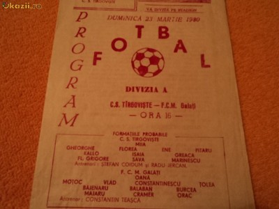 Program fotbal CS TARGOVISTE - FCM GALATI 23.03.1980 foto